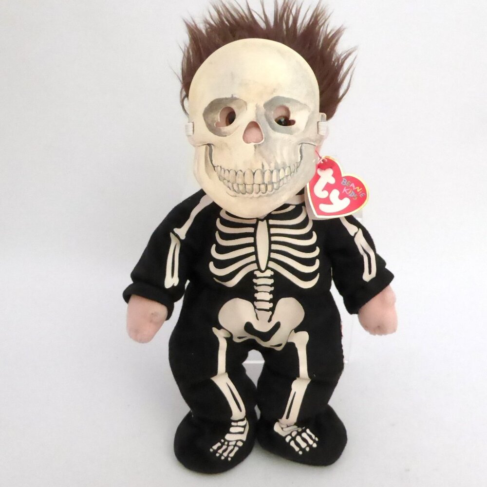 VINTAGE 1996 TY BEANIE BABIES KIDS TUMBLES GLOW IN DARK SKELETON COSTUME & MASK
